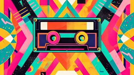Vibrant Geometric Cassette - Pop Art Illustration