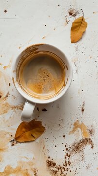 Autumn Coffee Break - Spilled Coffee and Fallen Leaves