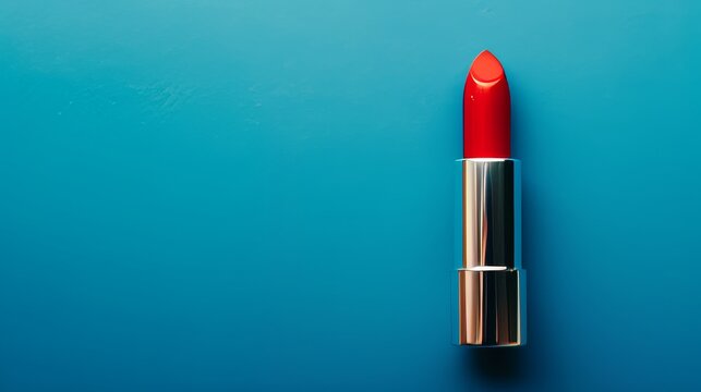 Red Lipstick on Blue Background, Vibrant Beauty