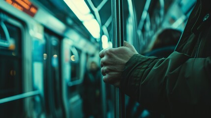 Urban Commute - Firm Grip on Subway Handrail