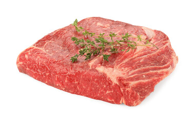 Fresh raw beef cut with thyme isolated on white