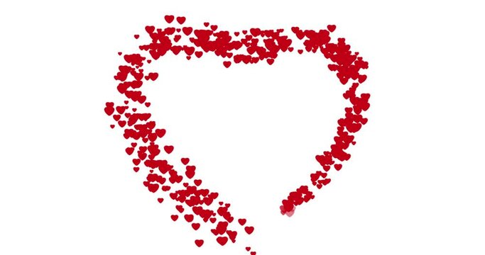 Heart frame made of red hearts animation on a white background. Heart animation for Women's day, Valentine's Day, and Wedding anniversary