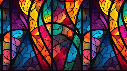 Seamless pattern background of colorful stained glass windows with vibrant color palette