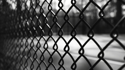 Monochrome Image of a Chain Link Fence