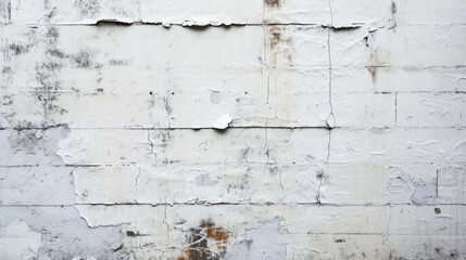 Peeling White Brick Wall With Worn Paint Texture in Close-Up