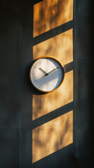 Wall Clock Casting Shadows in Golden Hour Light - obrazy, fototapety, plakaty