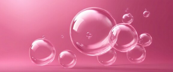 Transparent bubbles floating against a gradient pink background.