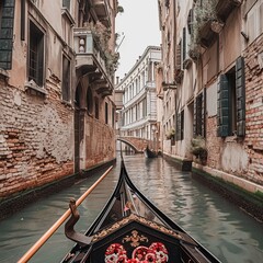 Gondola on the Grand Canal in Venice, Italy. Venice is a popular tourist destination of Europe. - obrazy, fototapety, plakaty