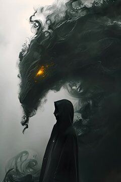 demon with the shrouded woman