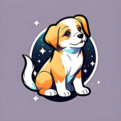 cute cartoon sticker art design of a white and orange tan brown dog puppy gazing up at the stars