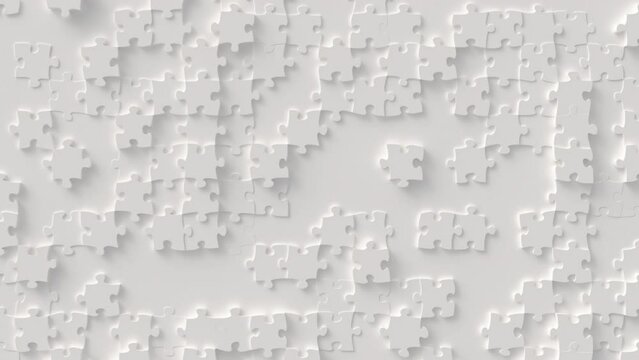 Jigsaw puzzle ivory motion background. Random moving mosaic, seamless loop animation