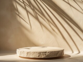 beige stone podium for display product presentation with shadow. beauty jewelry cosmetic promotion.