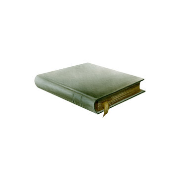 A watercolor book lying on a horizontal surface with a bookmark in it. It is possible to present as a book in composition, as well as a prayer book, a bible.