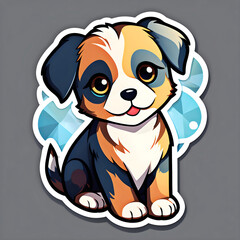 cute cartoon sticker art design of a black, brown, tan, and white terrier dog puppy