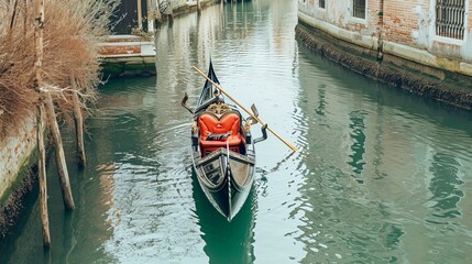 Gondola on the canal in Venice, ITALY. - obrazy, fototapety, plakaty
