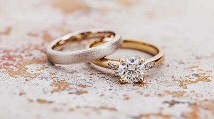 Wedding rings on the background of spring flowers. Wedding details.