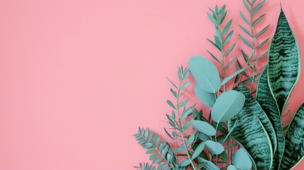 Plants with a pink background provide ample space for textual content in a lifestyle fashion banner Background