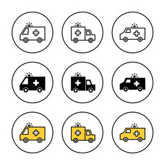 Ambulance icon set vector. ambulance truck sign and symbol. ambulance car