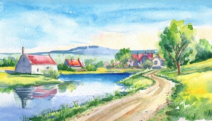 landscape with river and houses