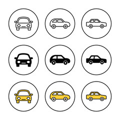 Car icon set vector. car sign and symbol. small sedan