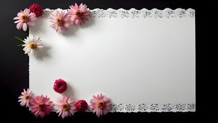 flowers frame on blue background from above. Beautiful floral pattern. Flat lay style.