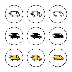 Delivery truck icon set vector. Delivery truck sign and symbol. Shipping fast delivery icon