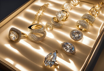 a diamond jewel crystal wealth gift precious stone jewels gold fashion ring bracelets golden pearl treasure gemstone gem jewelry necklace showcase sapphire ruby glamour elegance display luxury rich