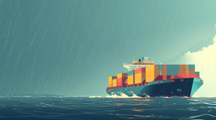 A cargo ship is forced to reroute due to a tropical storm highlighting the need for contingency plans and adaptability in the face of unpredictable weather conditions. - obrazy, fototapety, plakaty