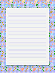 Blank note paper over floral background