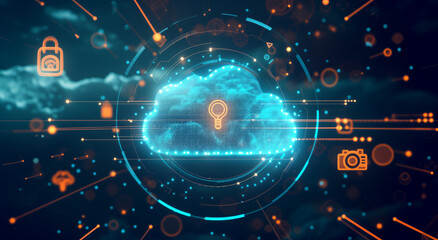 Futuristic Cloud Computing Concept with Cybersecurity and Technology Icons