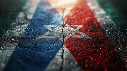 Israeli flag and the Palestinian flag. Concept illustration depicting the conflict war between Palestine and Israel