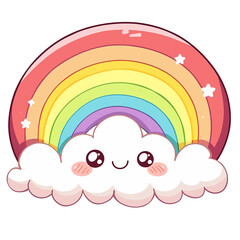 cute colorful rainbow with cloud 2d sticker 