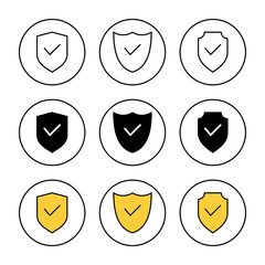 Shield check mark icon set vector. Protection approve sign. Insurance icon