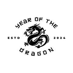 Chinese dragon emblem logo design. Dragon silhouette badge vector