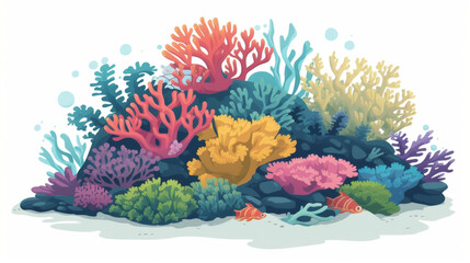 A colorful coral reef being overtaken by fastgrowing algae a consequence of ballast water contamination and the introduction of new species. - obrazy, fototapety, plakaty