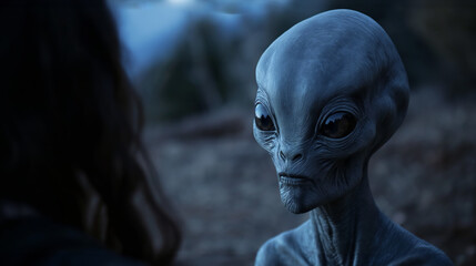 Mysterious Encounter Between Human and Alien Gray