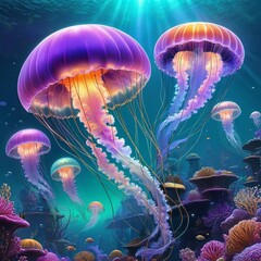 Iridescent Jellyfish Elegance, Underwater