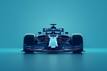 Formula 1 racing car isolated in light blue studio. F1 Racing car in photo studio.