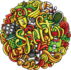 Sports Sporty Event Flag  Score Rugby Trophy  Basket Winner Colorful Art Doodle