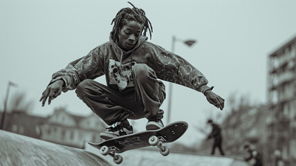 african american skateboarder at the skate park