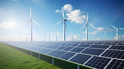 photo solar panels and wind turbines green energy concept