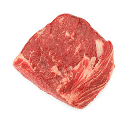 Fresh raw beef cut isolated on white, top view