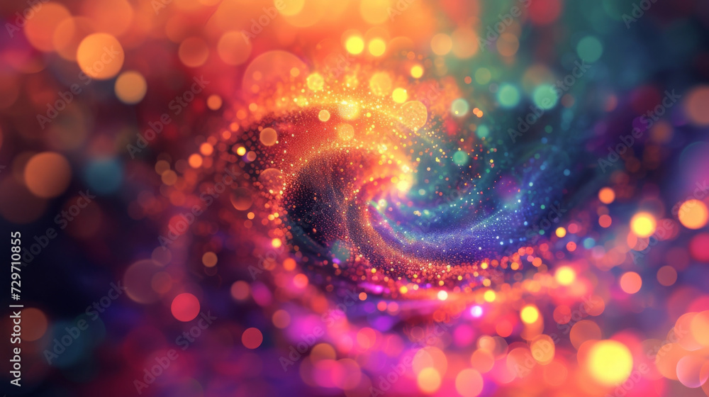 Poster a digital landscape of vibrant colors and dynamic shapes each representing the path of a photon as i