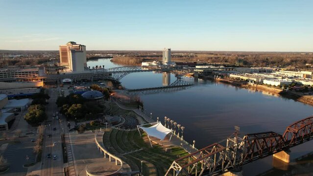 Red River, Shreveport, Louisiana Riverfront - 4K drone footage