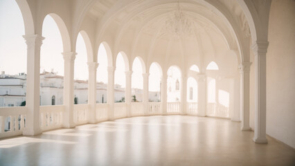 Fototapeta na wymiar Timeless Elegance: A Modern White Spanish Building Adorned with Arches
