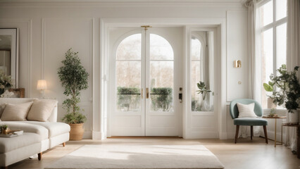  White Glass Door in a Stylish Townhouse Interior - Shot Perspective