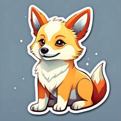 cute cartoon sticker art design of an orange and white dingo dog puppy