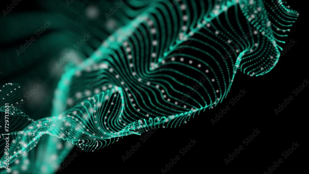 Aufkleber Futuristic video animation with particle wave object in slow motion, 4096x2304 loop 4K