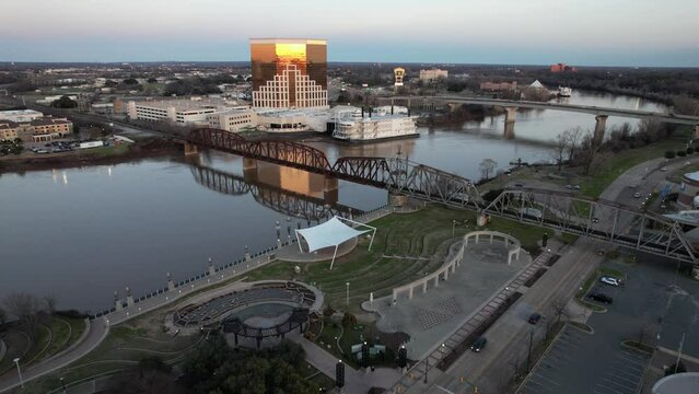 Red River, Shreveport, Louisiana Riverfront - 4K drone footage
