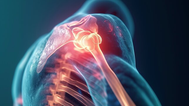 Painful shoulder joints. Frozen shoulder, impingement. 3d illustration